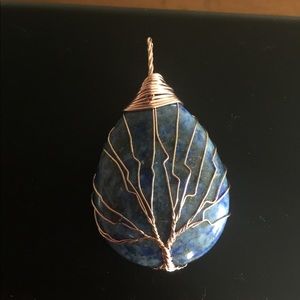 Real gemstone copper wrapped tree design pendant